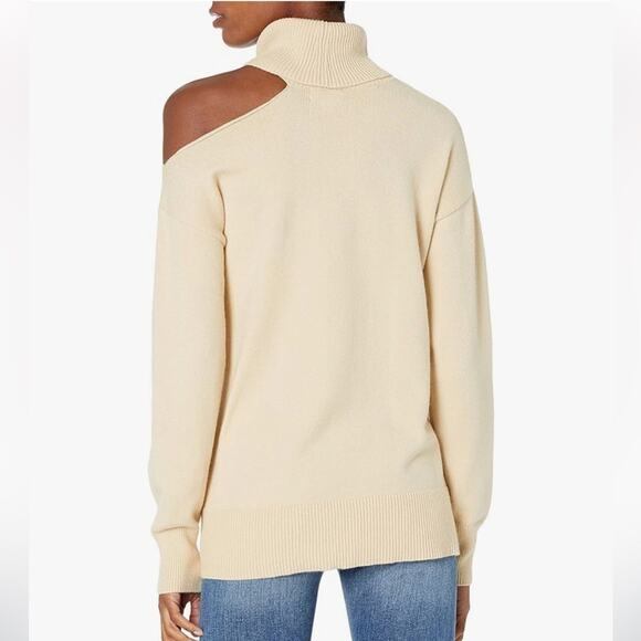 1. STATE Women’s Cream One Shoulder Long Sleeve Turtleneck Sweater Pullover Sz M - Picture 2 of 10